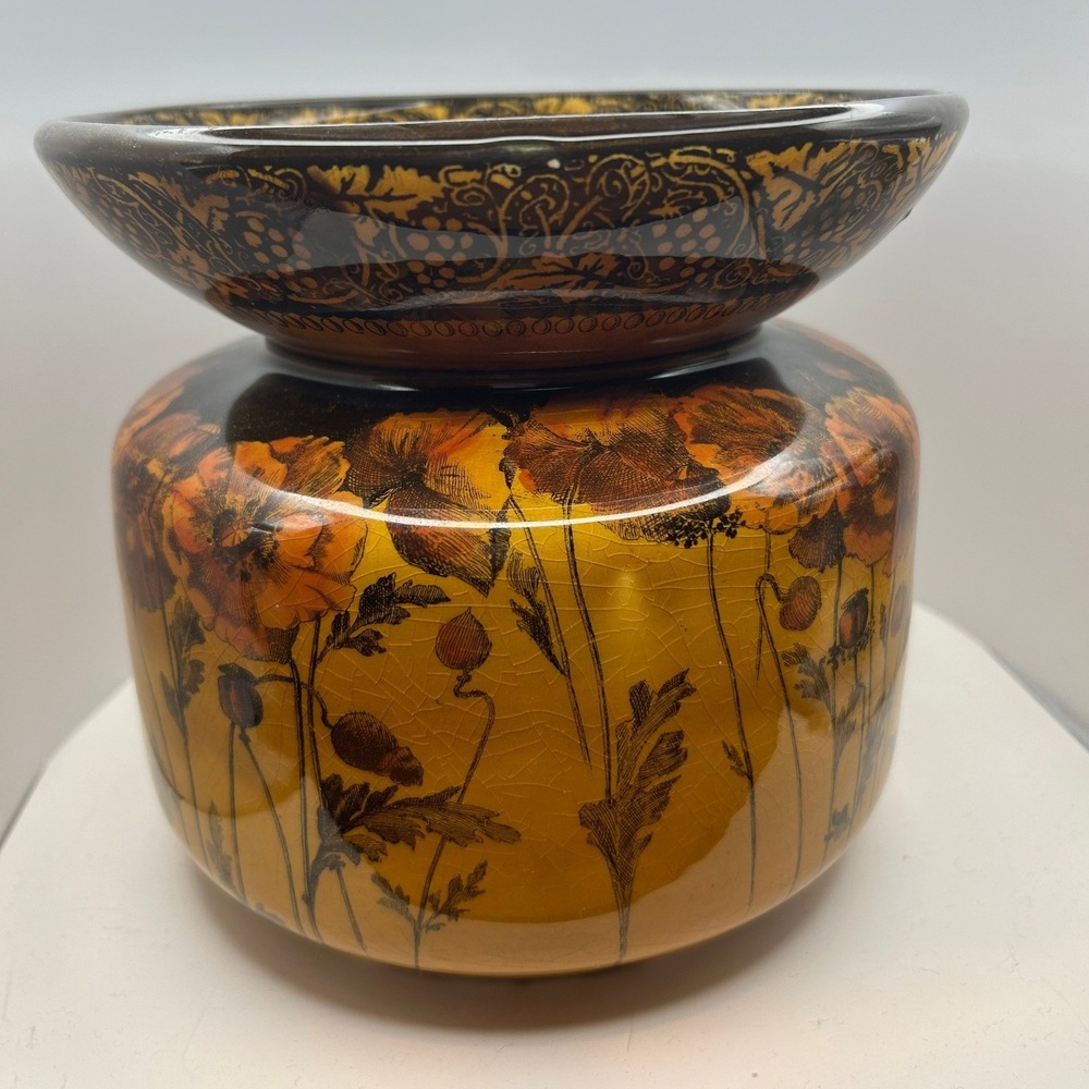 Royal Doulton England Poppy Floral Vase Art Nouveau D3293 Orange Yellow Ceramic
